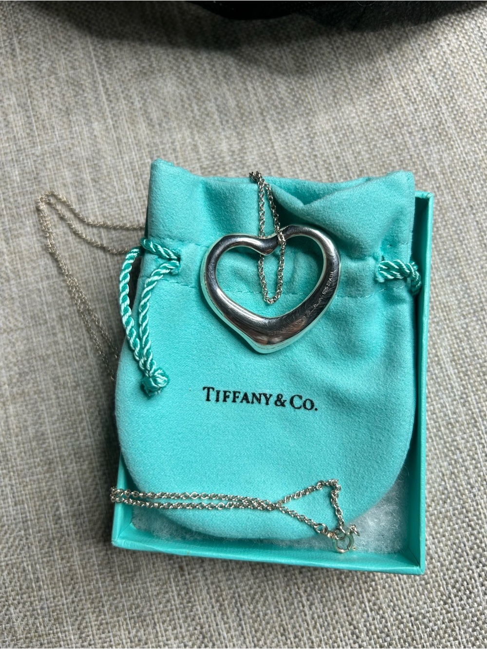 Tiffany & Co. Elsa Peretti jumbo Open Heart Pendant/ chain 14 inches